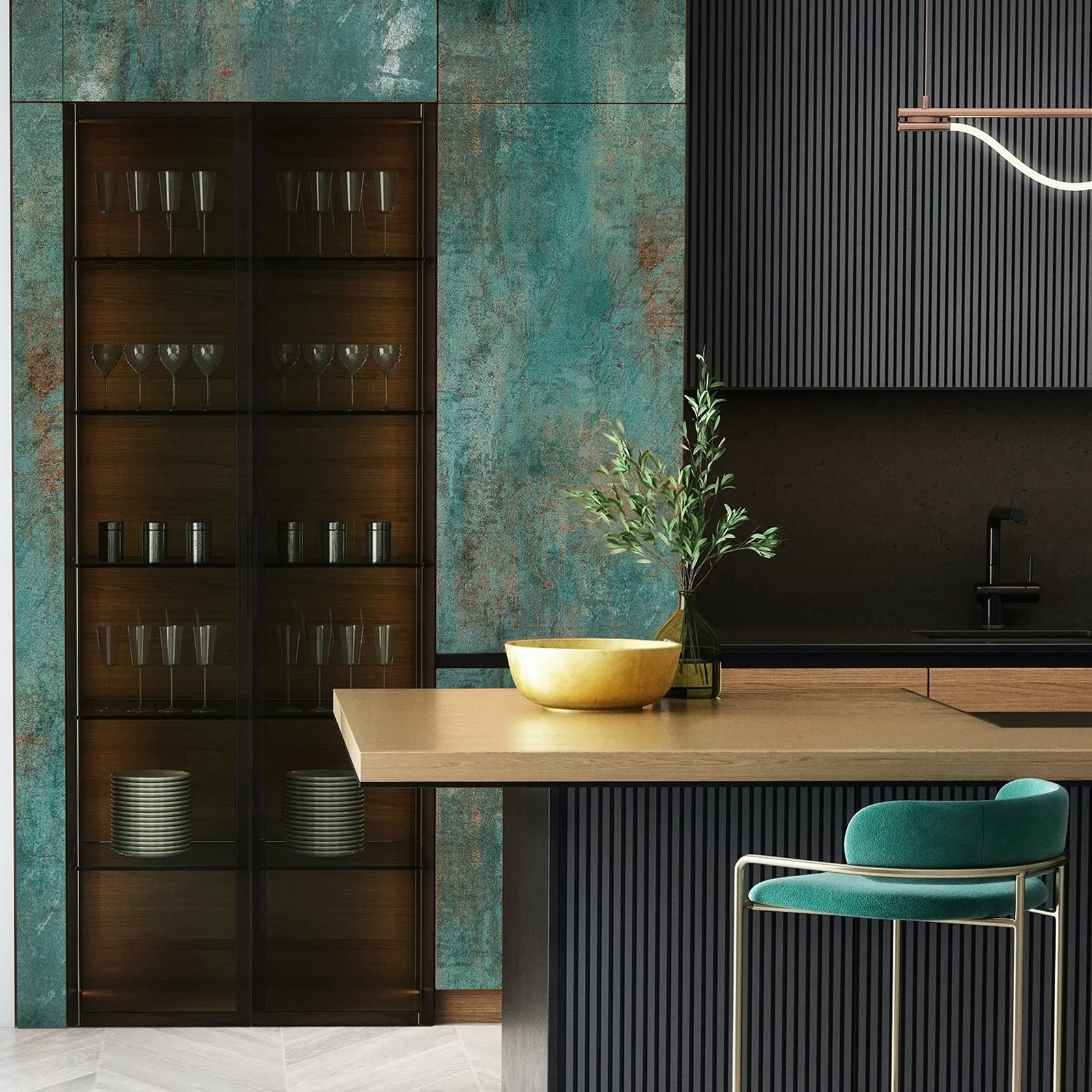 DecoMeister Pellicola Adesiva per Mobili 45x1500 cm - Carta Adesiva Effetto Metallico per Rinnovare Porte, Tavoli e Scaffali - Pellicola Decorativa Lavabile in PVC - Rame Verde