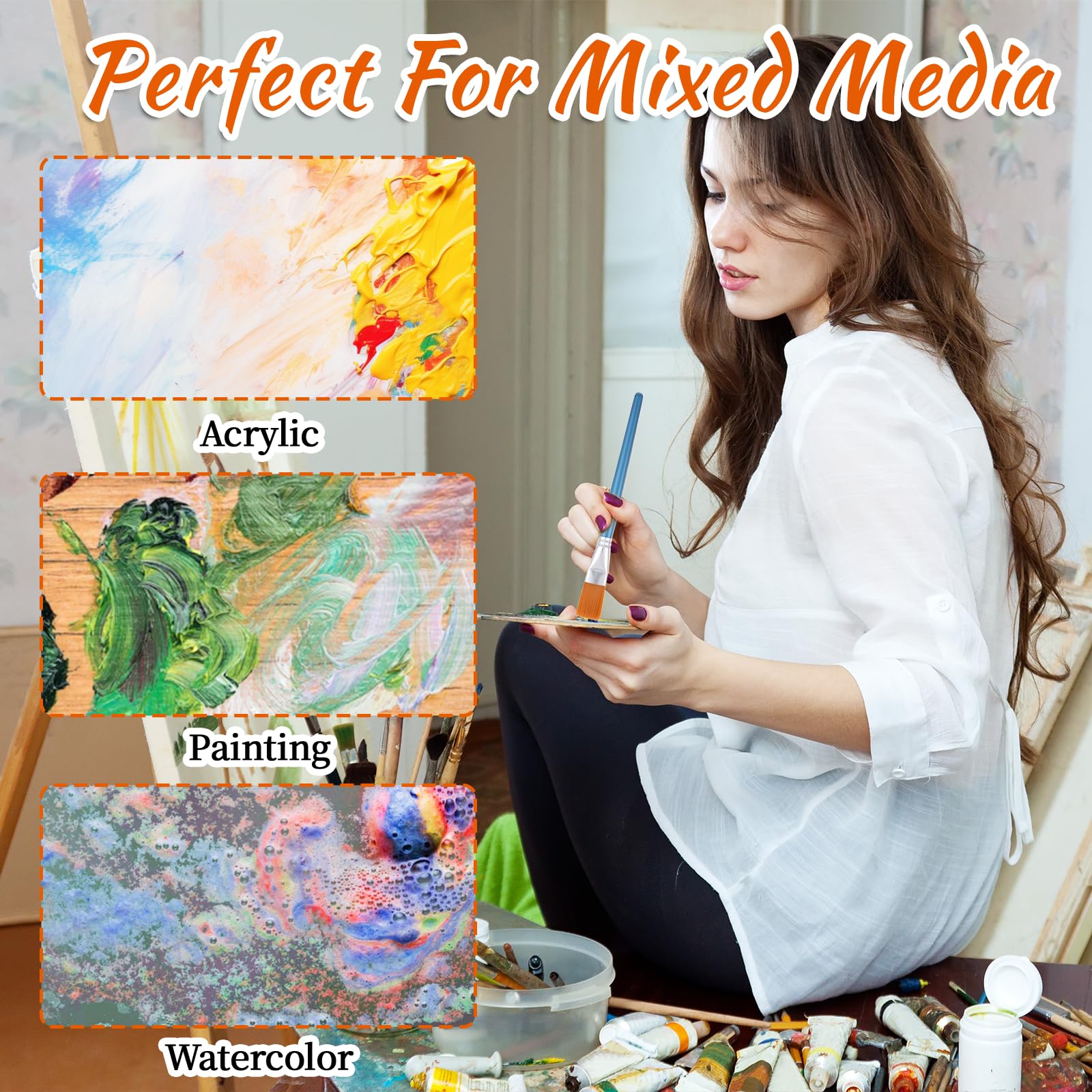 10 Flache Acrylpinsel Set – Nylonborsten, Holzgriff, 21 Cm Lang, Für Öl-, Acryl- & Aquarellmalerei