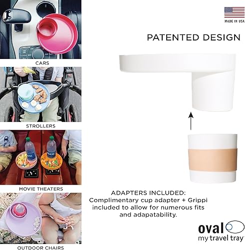 Miniatura 5 de Travel Tray Oval fabricado en Estados Unidos amplía tu portavasos actual para sostener tu taza más una bandeja para aperitivos, juguetes y