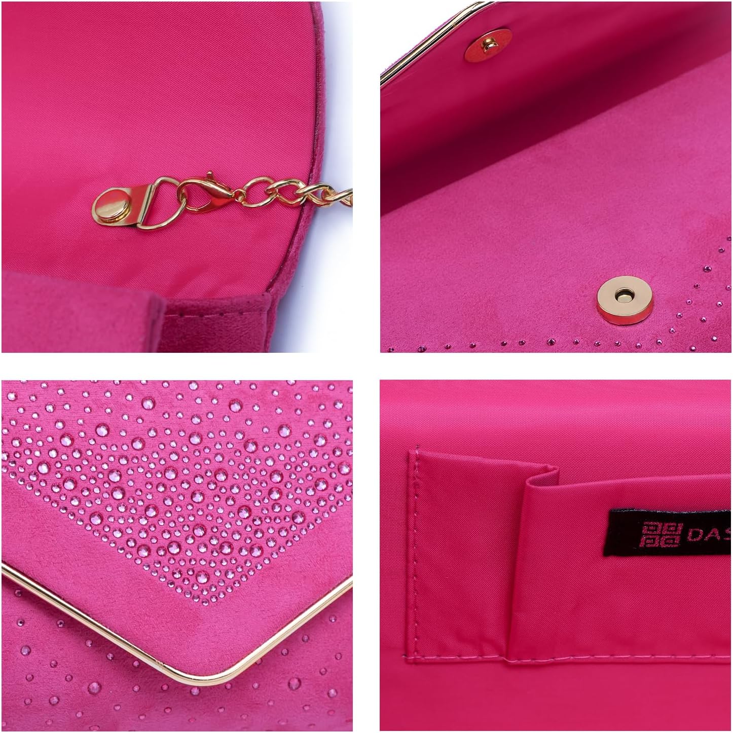 Dasein Women Rhinestone Evening Bag Faux Suede Clutch Formal Party Sparkly Purses Cocktail Wedding Handbag - Image 6