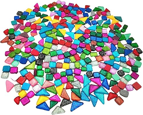 Azulejos de mosaico de vidrio brillante con purpurina irregular al azar de 1.1 libras para manualidades a granel, juego de piezas de mosaico de