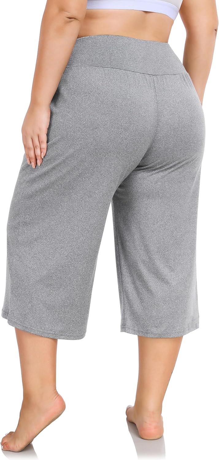 ZERDOCEAN Women's Plus Size Wide Leg Capris High Waist Yoga Pants Casual Loose Lounge Pants with Pockets - Image 3