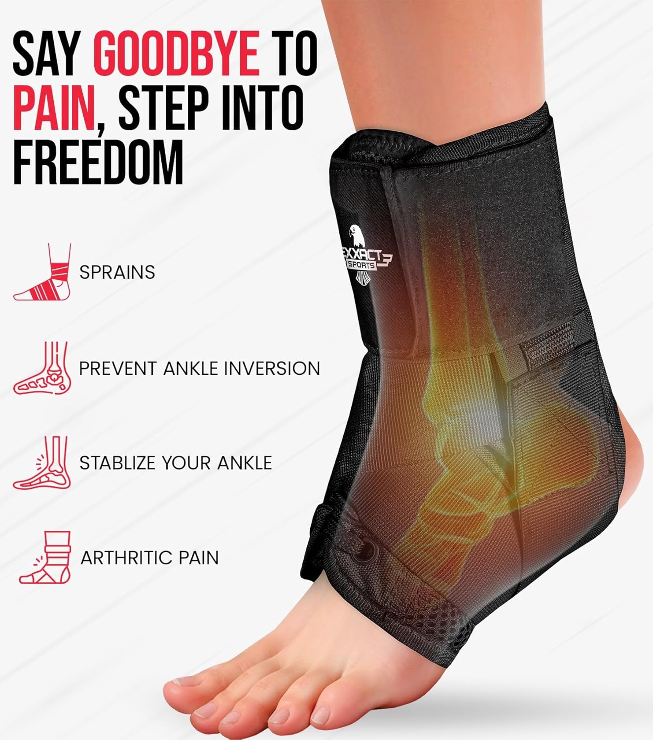 Exxact Sports Ankle Brace Adjustable Lace Up Ankle Brace for Running, Sprain,Basketball, Injury Recovery, Ankle Support Brace and Stabilizer for Men, Women, and Children (Black, Small)