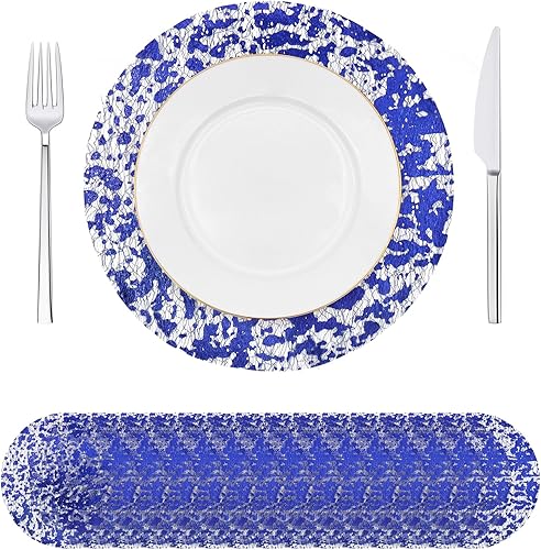 Miniatura 11 de 30 manteles individuales desechables dorados de 13 pulgadas de malla metálica con purpurina, manteles individuales redondos de malla metálica dorada