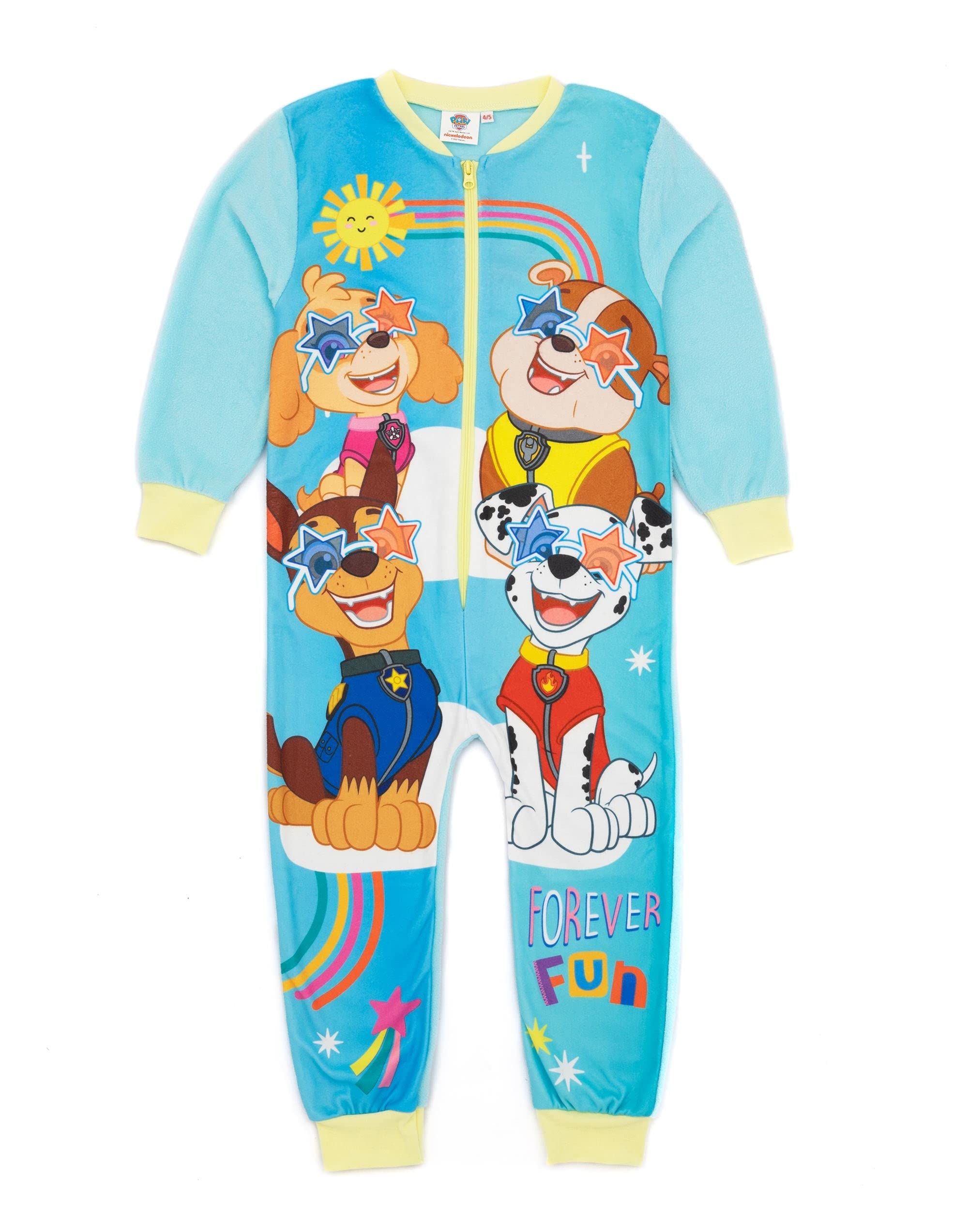 Paw Patrol Girls Blue Onesie | All In One Fleece Loungewear | Chase Skye Rubble Marshall | Kids Pyjama PJs Sleepsuit Nightwear | Cosy Gift Merchandise - 4-5 Years