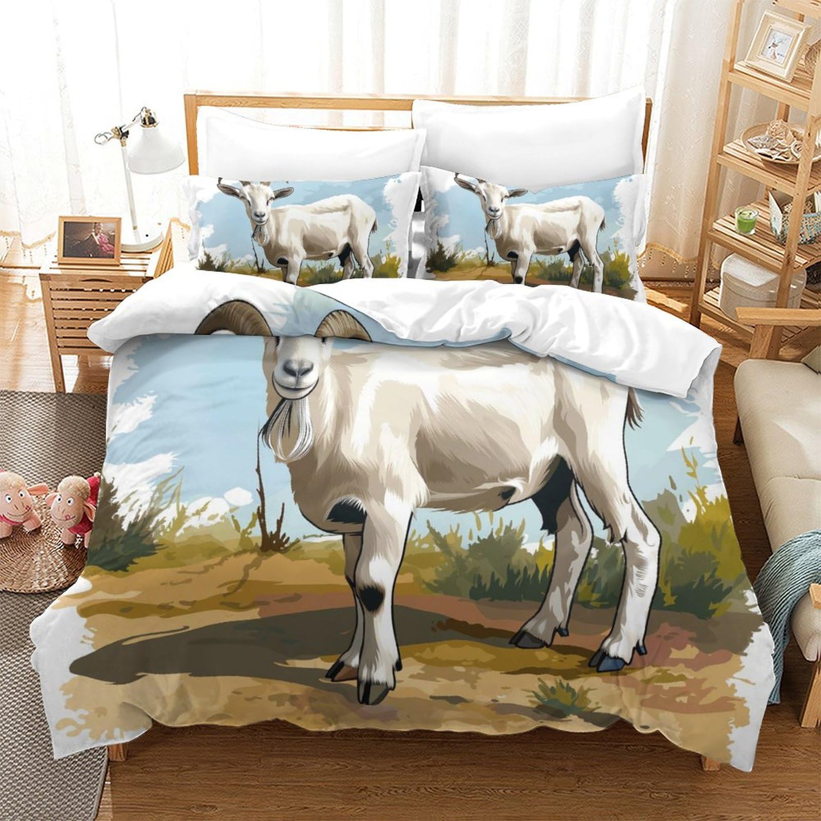 Linge de lit chèvre 3D avec housse de couette microfibre 260x220 pour lit enfant et adulte