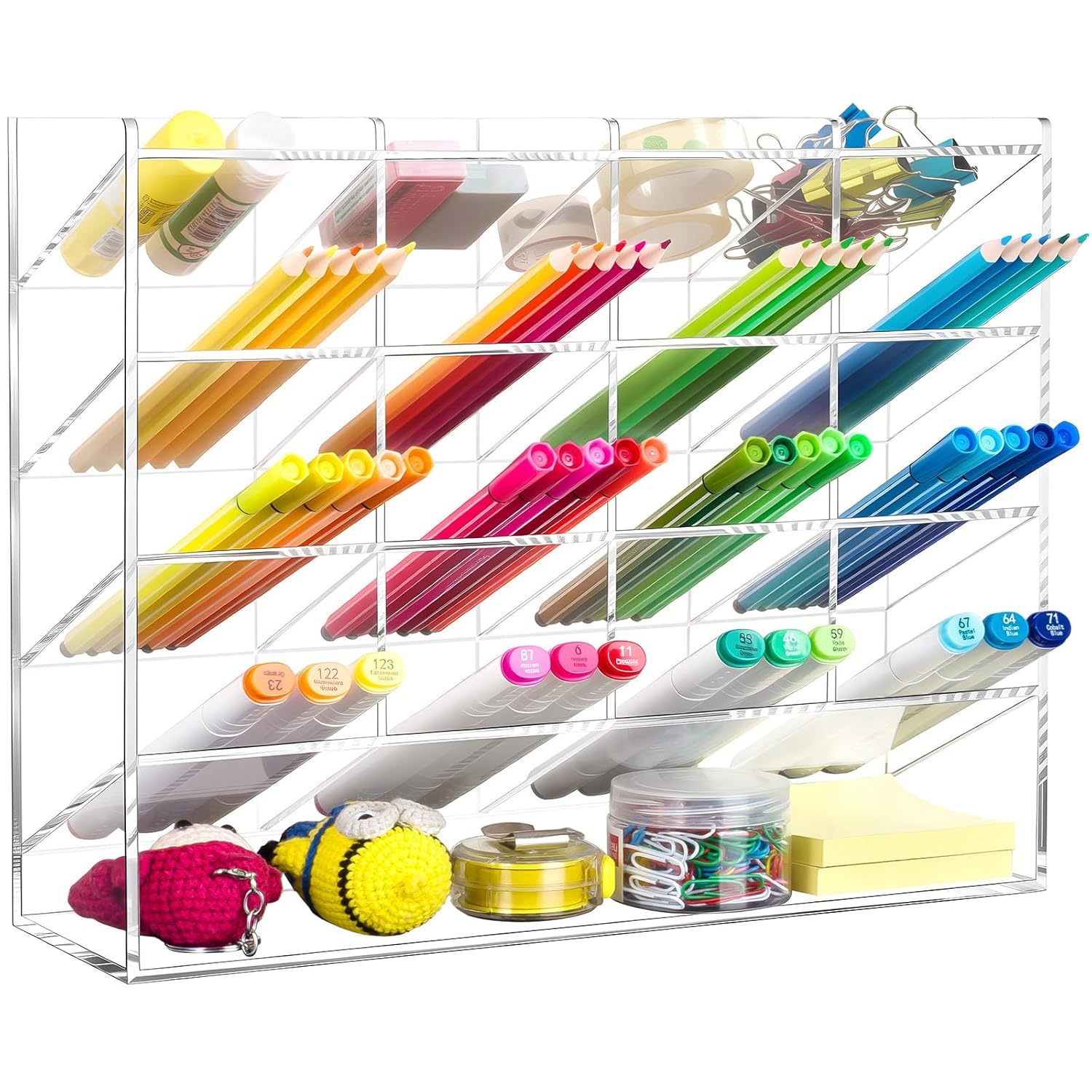 BEYGORM Acrylic Vertical Marker Organizer for 200 Markers with 17 Compartments, Clear Angled Pen & Pencil Holder, Large Desk Stationery & Art Supply Storage for Office & School (13 x 10