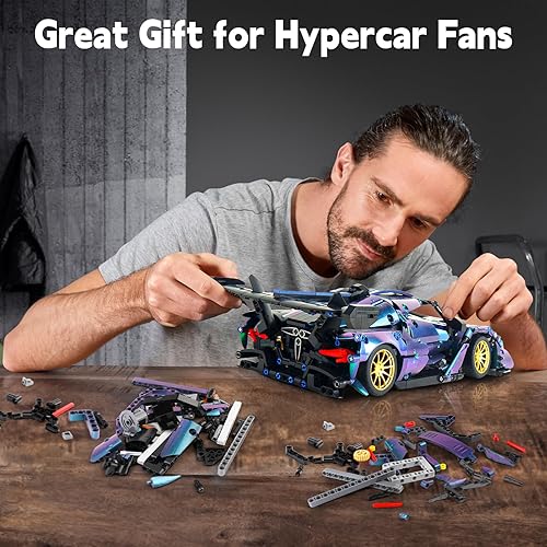 Miniatura 5 de OWONE 1 Super Car Building Set con motores y kit de luz LED, juguetes de bloques de construcción de autos de carreras deportivas para adultos y