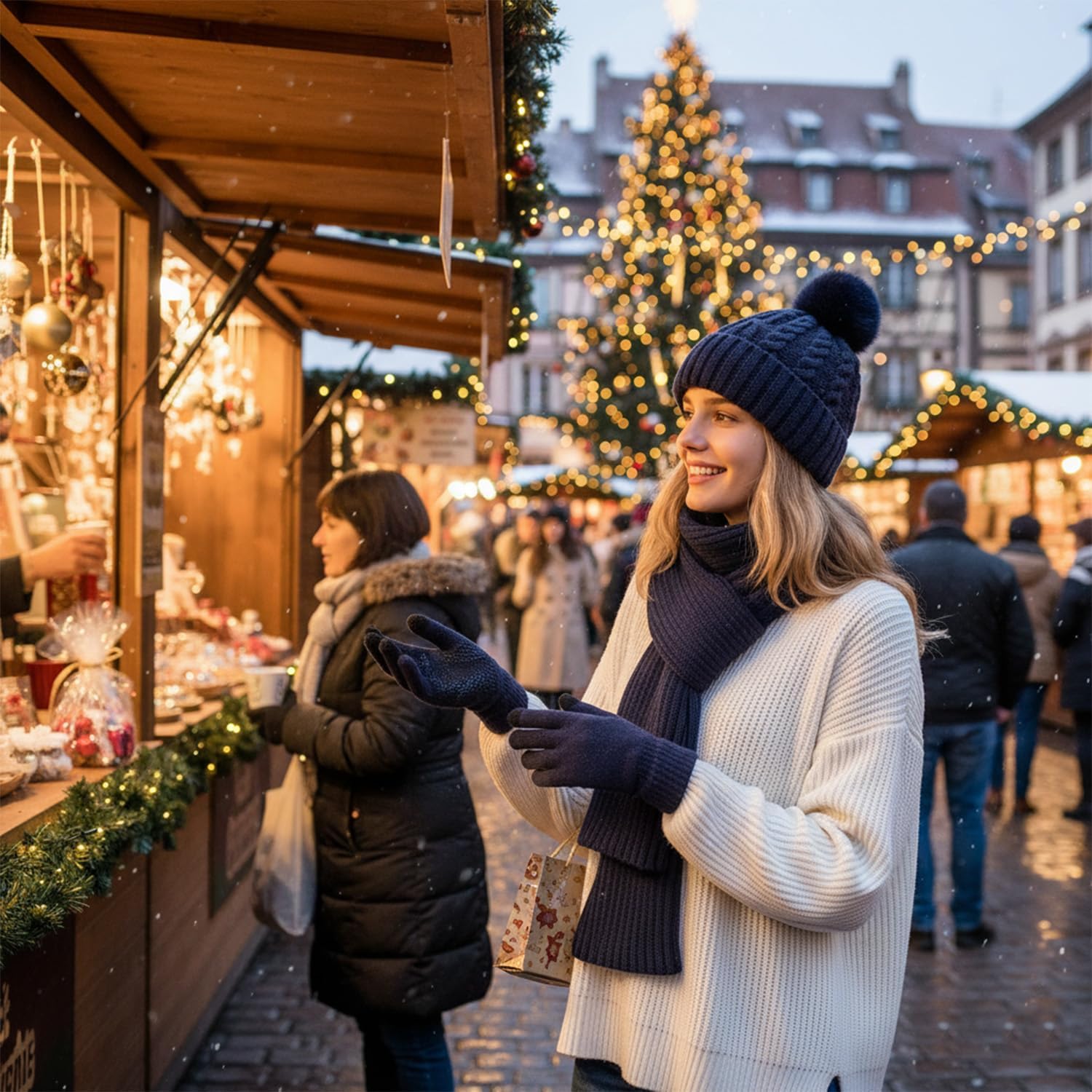 Women Winter Beanie Hat Circle Scarf Set Pompoms Peruvian Ski Snow Ear Flaps Cold Weather Warm Sherpa Knit Hats Fleece Lined - Image 9