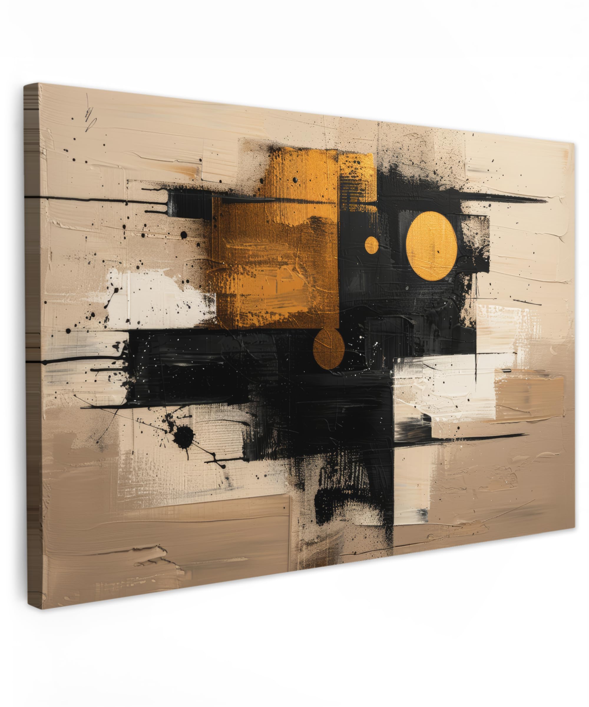 MuchoWow© Canvas Wall Art 35"x24" / 90x60 cm Decor Prints for Living Room Decorative Canvases Hall Artwork Art - Beige - Modern - Gold