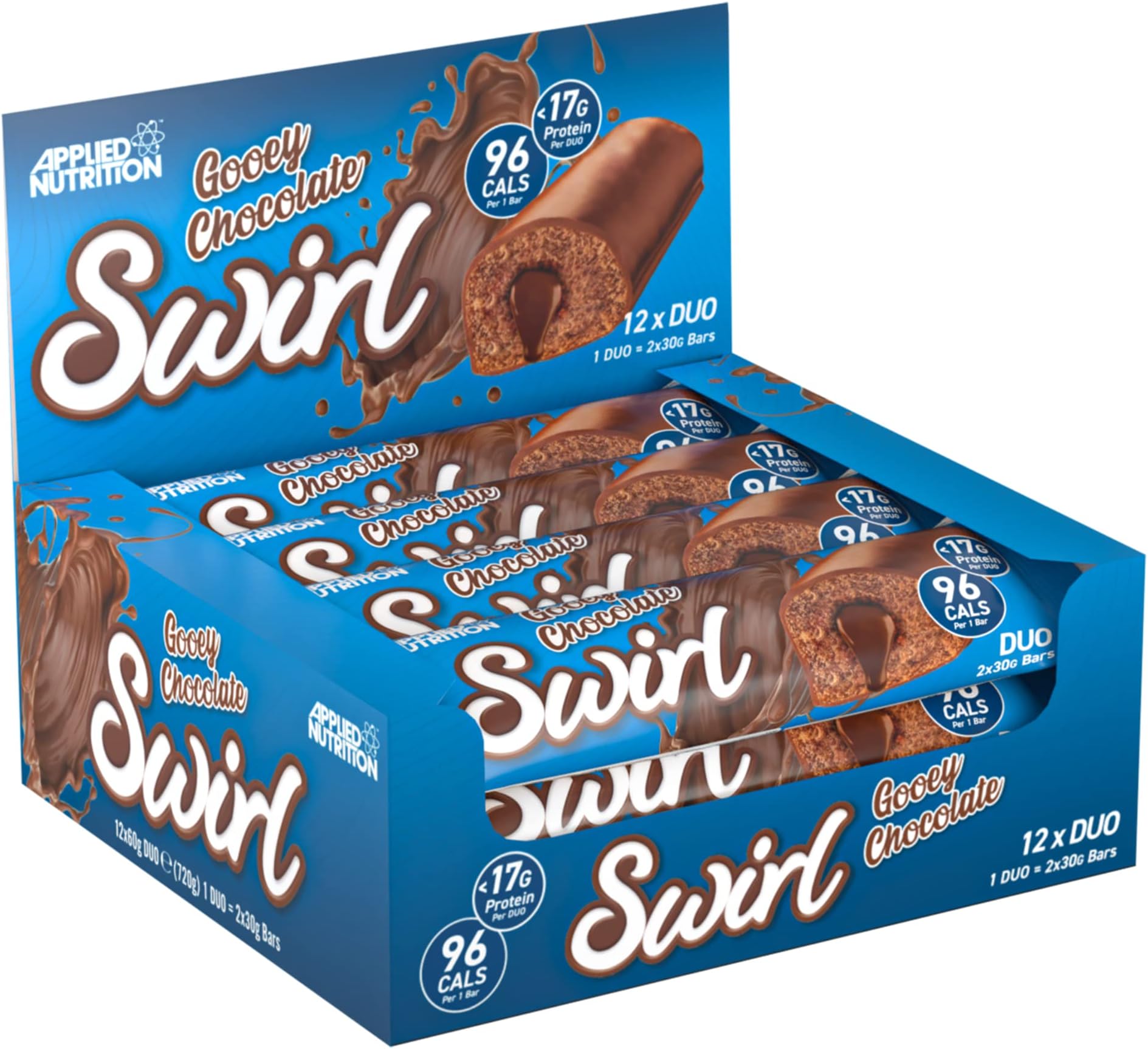 Applied Nutrition Swirl Protein Bars - High Protein, Low Sugar, On The Go Gym Snack Bar (12 Pack) (Gooey Chocolate)