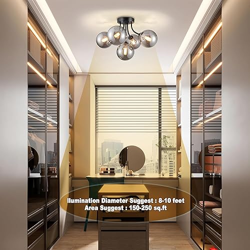 Miniatura 24 de Sputnik Candelabros de 15 luces de cristal ahumado de 39 pulgadas, lámpara de globo grande con vidrio gris ahumado, candelabros negros Sputnik