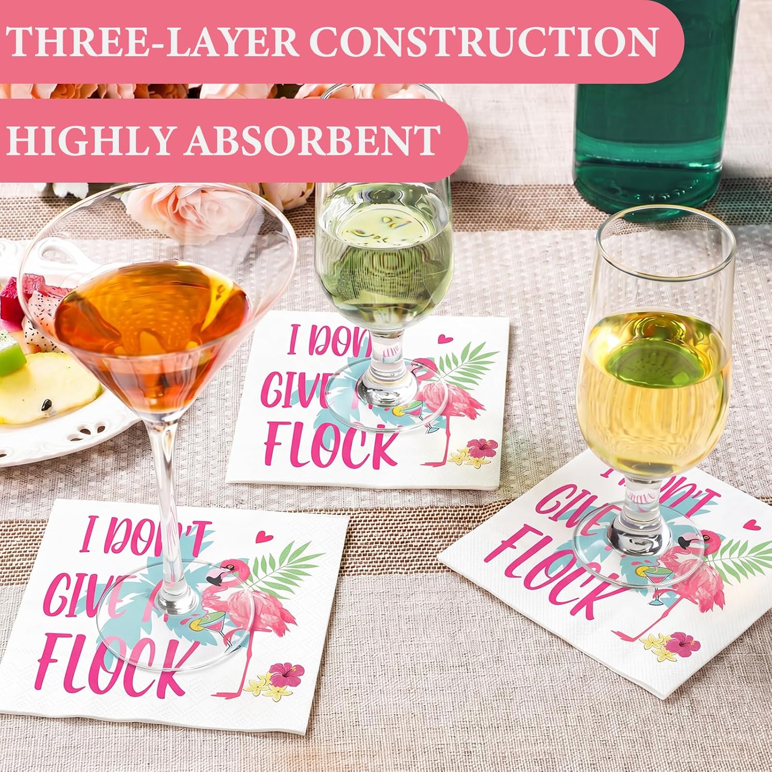 100 Pcs Funny Flamingo Cocktail Napkins Pink Flamingo I I Don't Give a Flock Disposable Paper Napkin Pack for Summer Beach Pool Tropical Hawaiian Party Supplies Decorations, 5" x 5"