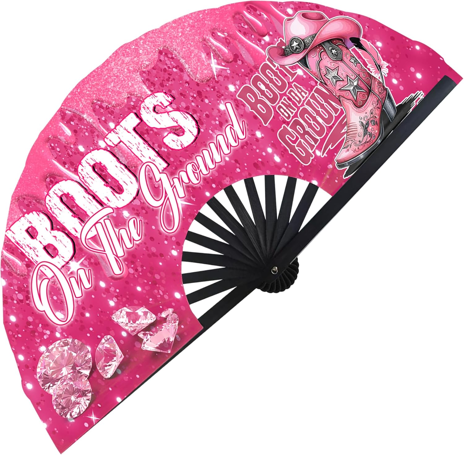 Boots On The Ground Hand Fan,Where Them Fans At Folding Fans,Clapping Clacking Fans For Line Dancing Unique Oriainal Pattern for Party Props Perfect Gifts for Line Dance Lover (Style 2)