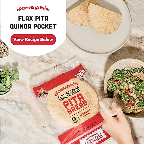 Miniatura 4 de Pita de lino 3 paquetes - Joseph's Pan de pita económico de 3 paquetes, avena con salvado de lino y trigo integral, 7g de carbohidratos por porción