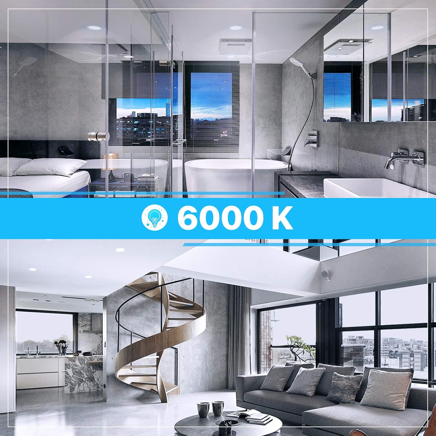 Crеаtіvе Prоduсt Ensenior 6 Pack 6 Inch Ultra-Thin LED Recessed Ceiling Light with Junction Box, 6000K Clear White, 12W 110W Eqv, Dimmable Downlight, 1050LM High Brightness - ETL Certified