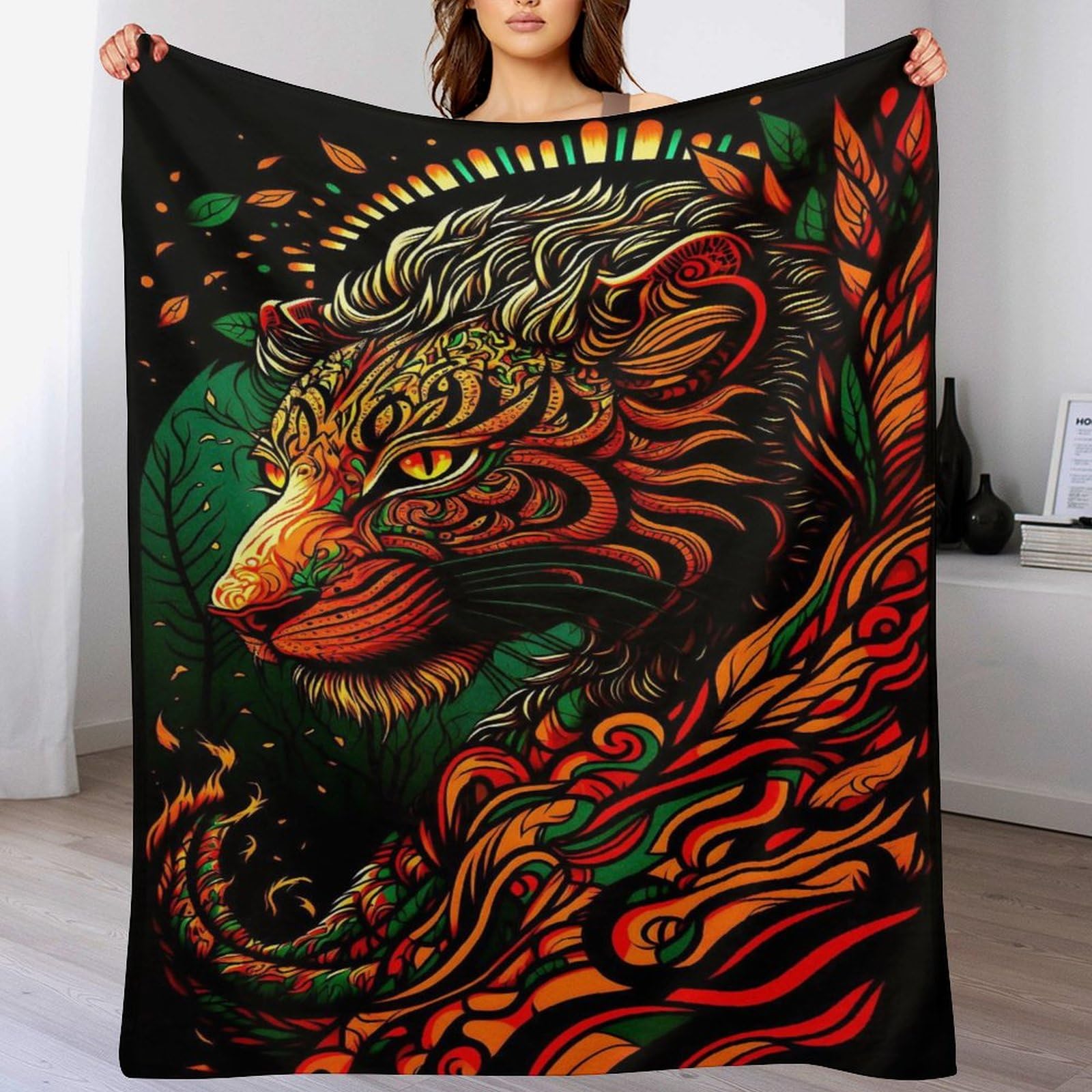Manta de tigre de franela 140x180 cm para sofa o salon