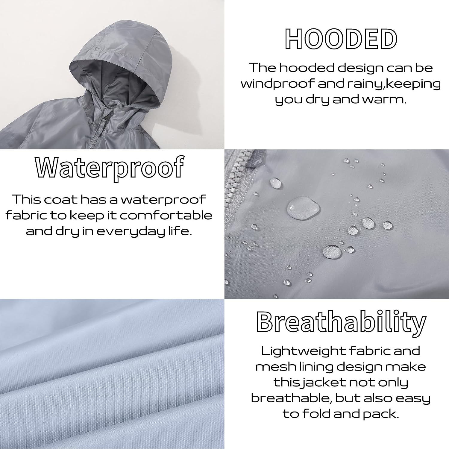 JOYSON Kid Boys Rain Jackets Lightweight Water-resistant Windbreaker Breathable Outerwear Raincoat with Hood
