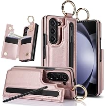 for Samsung Galaxy Z Fold 7 Wallet Case with S-Pen Holder and Credit Card Holder, Cash Slot, Front Tempered Glass Screen Protector & Reinforced Frame Protective Cover.Rosegold