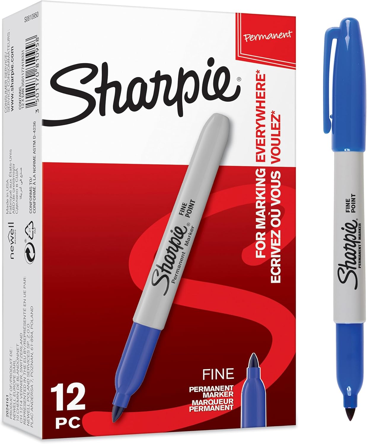Sharpie Permanent Markers | Fine Point for Bold Details | Blue Ink | 12 Marker Pens