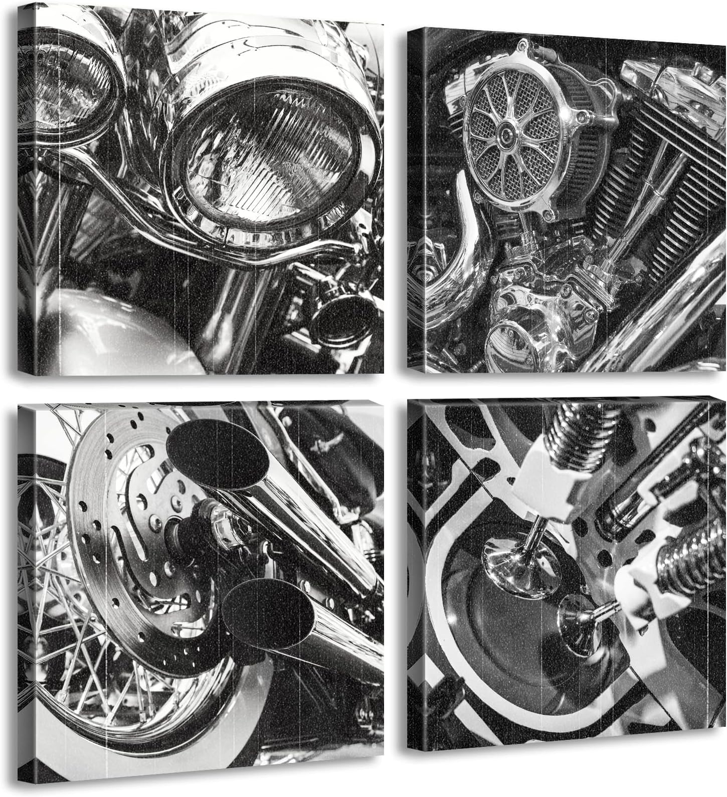 Black and White Motorcycle Wall Art Vintage Vehicle Pictures Wall Decor Close Up of Motorcycle Canvas Prints Modern Home Office Artwork Decorations for Mens Bedroom Boys Room Paintings Ready to hang