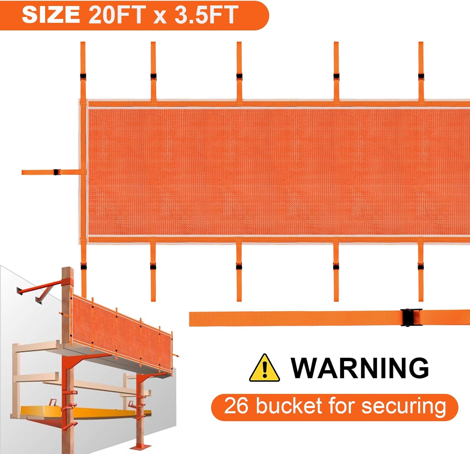Premium Superior Pump Jack Safety Net - 20' Long Industrial-Strength Construction Safety Debris Netting, HDPE Guard Rail Protection, Scaffold Net Enclosure, OSHA Compliant, Visibility Barrier