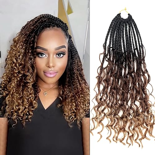 Vista 426 de Goddess Box Braids Crochet Hair With Curly Ends 18 Inch Bohomian Box Braids Crochet Braids 8 Packs 3X Crochet Braids Synthetic Braiding Hair 1B-4-30