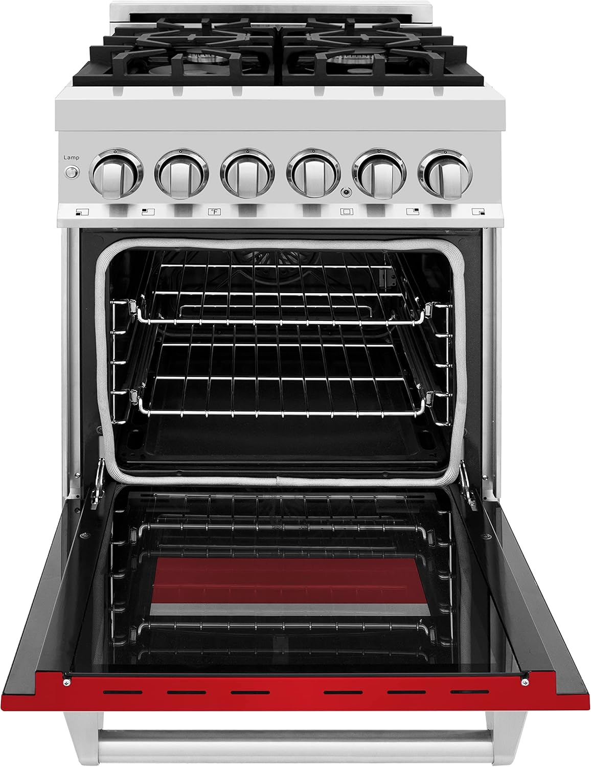 ZLINE 24 in. 2.8 cu. ft. Legacy Dual Fuel Range with 4 Burner Gas Cooktop and Electric Convection Oven in Stainless Steel and Red Matte Door (RA-RM-24)