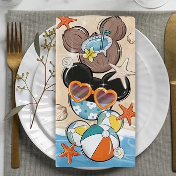 Beach Life Kitchen Dish Towels Set of 2, Coastal Sea Swimming Ring