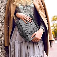 Vista 5 de Bolsas de cuero para iglesia, funda de Biblia gris león, bolsa protectora de la Biblia de poliuretano, funda de transporte portátil con asa