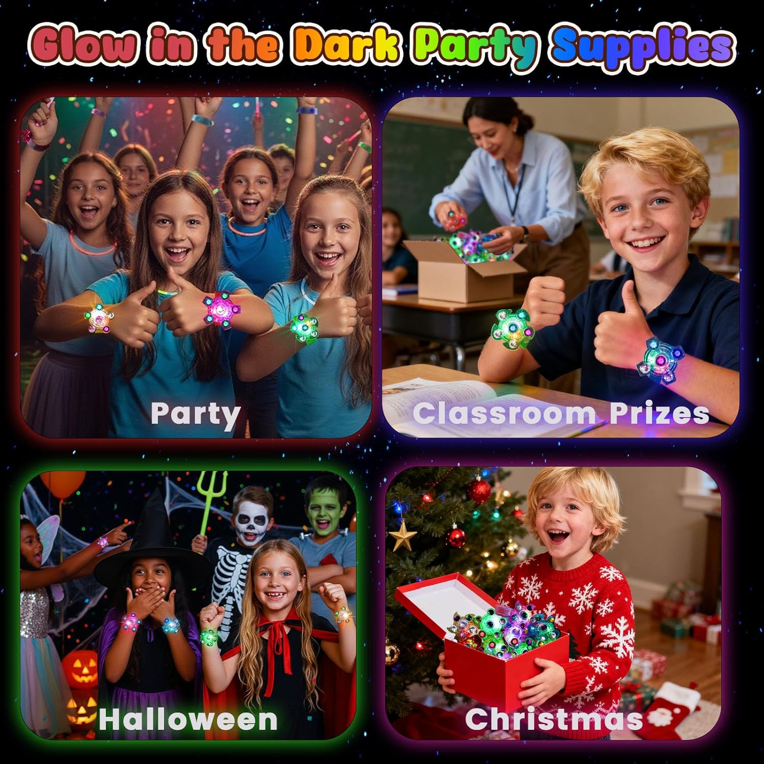 LovesTown 32PCS LED Light up Fidget Spinner Bracelets, 6 Styles Light up Party Favors Bulk Glow in the Dark Party Supplies for Kids Treasure Box Toys Classroom Prizes - Image 6