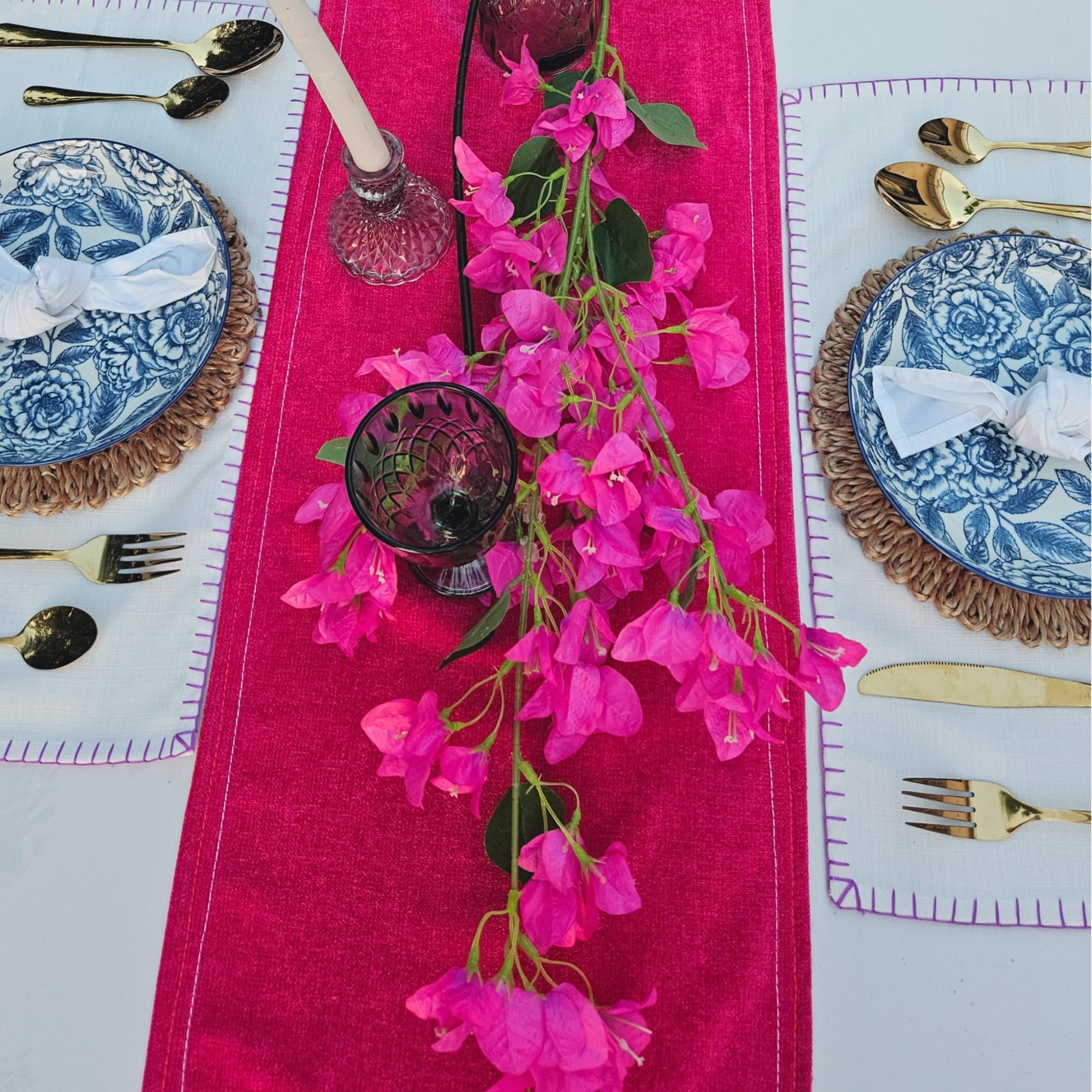 WWW.THROWPILLOW.IN Pink Solid Table Runner with Pom Pom Polyester Fabric for Dining Living Room Bedroom Decor Thick Durable Decorative Runner (12x48 Inches Long, Pink) 2