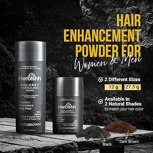 Miniatura 5 de Herbishh Koloret Fibras de construcción del cabello, polvo marrón oscuro para hombres y mujeres, cobertura instantánea de puntos calvos y corrector