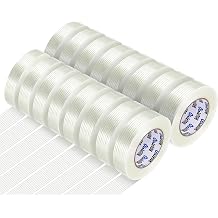 Oleitodh 16 Rolls Strapping Tape 1 Inch x 60 Yards 5.5 Mil Fiberglass Tape | Heavy Duty, Fiberglass Reinforced, Mono Filament, Transparent, Carton Sealing, Shipping, Bundling, Palletizing
