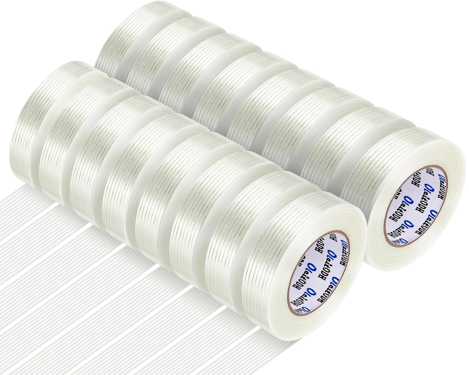 16 Rolls Strapping Tape 1 Inch X 60 Yards 5.5 Mil Fiberglass Filament Packing Tape Transparent Reinforced Heavy Duty Mono Filament Packing Strips for Shipping Sealing Binding Fixing