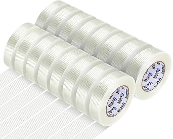 Oleitodh 16 Rolls Strapping Tape 1 Inch x 60 Yards 5.5 Mil Fiberglass Tape | Heavy Duty, Fiberglass Reinforced, Mono Filament, Transparent, Carton Sealing, Shipping, Bundling, Palletizing