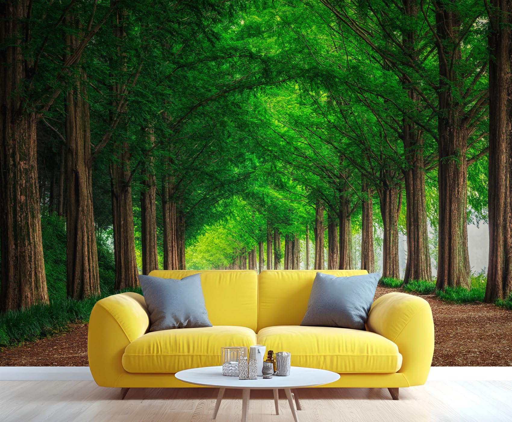 Nature Forest Tree Mural Tropical Rainforest Green Forest Wall Murals Park Trail Scenery Wallpaper Large Natural Landscape Wallpaper for Bedroom Dining Room 157.5