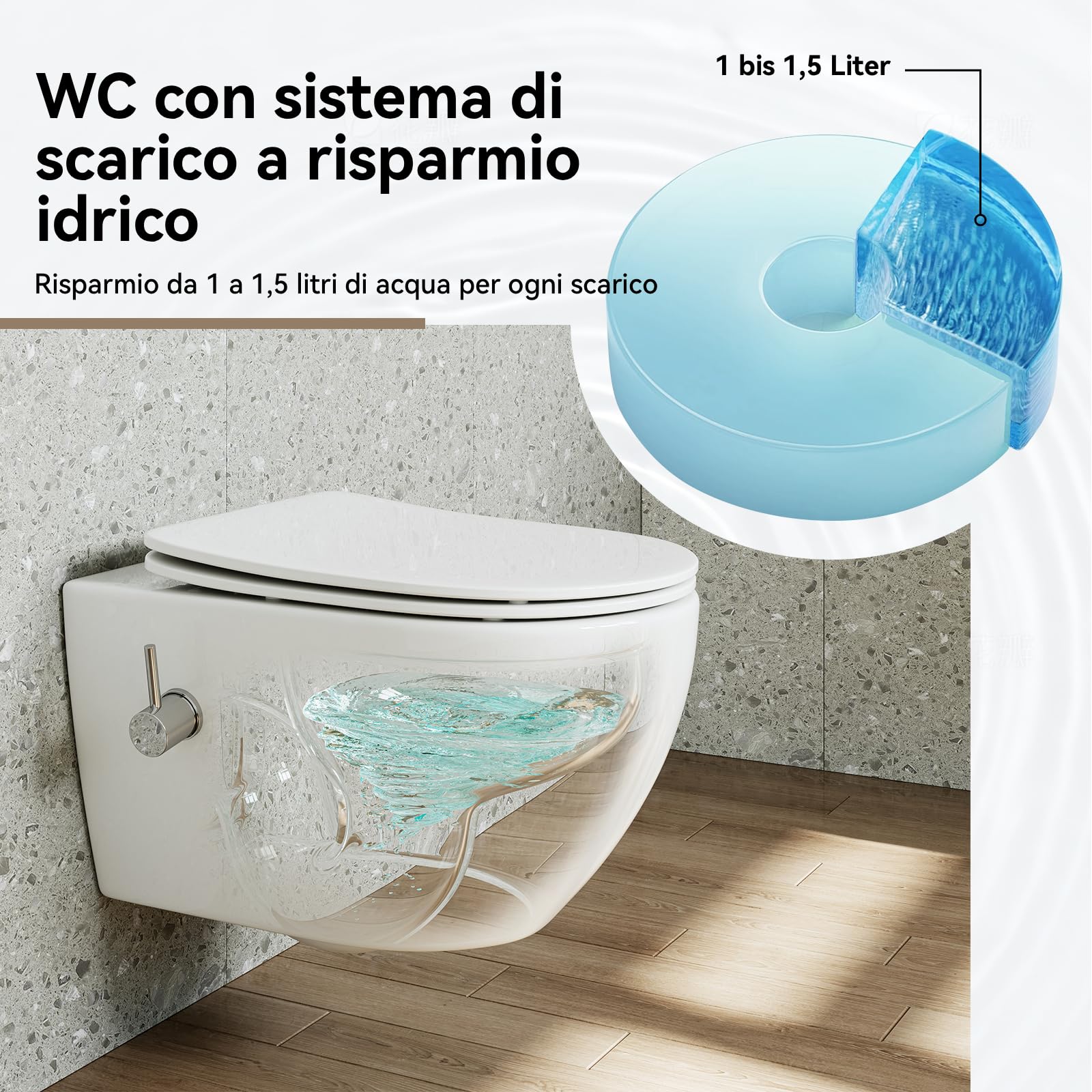 HOROW WC con ugello integrato, WC sospeso con funzione bidet, Taharet WC con rivestimento nano-rivestimento, WC con rubinetto, sedile WC con abbassamento automatico, acqua fredda, 53 x 36 x 35 cm