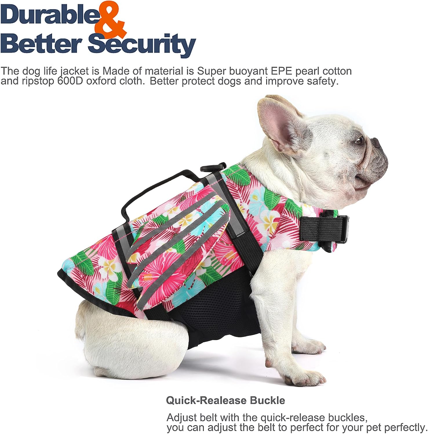 Petglad Dog Life Jacket, High Buoyancy Wings Pet Life Vest for Swimming Boating, Safety Flotation Swim Vest with Extra Chin Float for Small Medium Large Dogs, M, Floral Pink