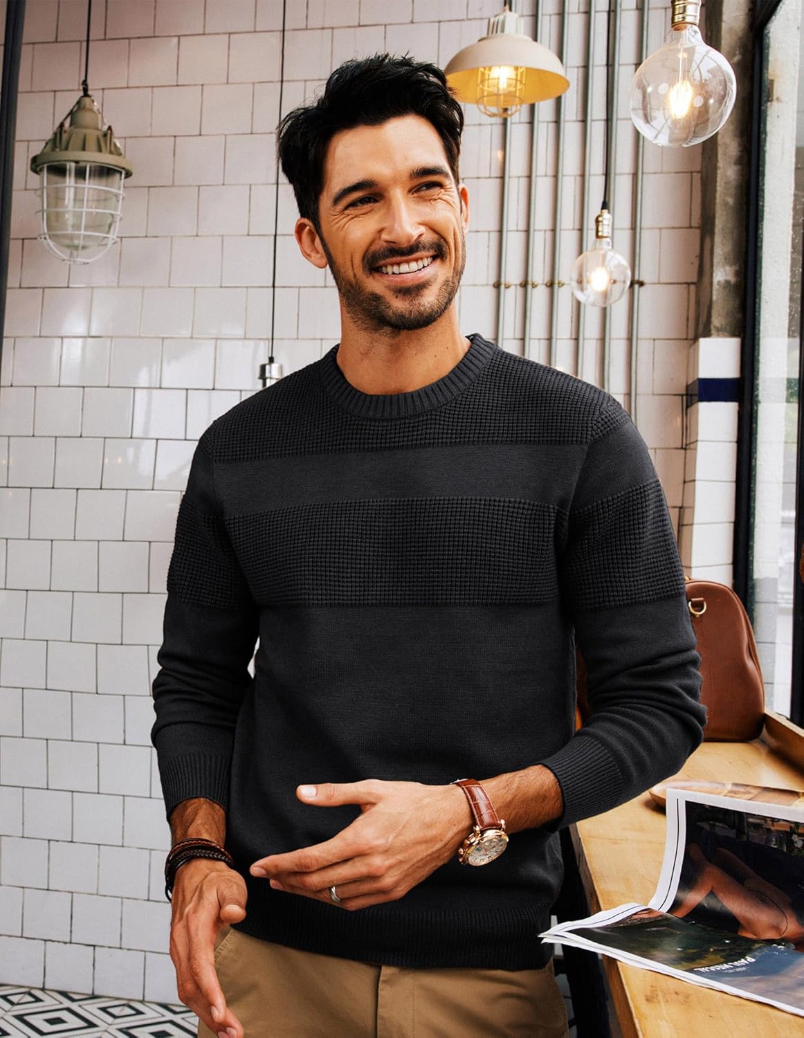 PJ PAUL JONES Mens Sweater Casual Crew Neck Pullover Textured Knit Sweaters - Image 3