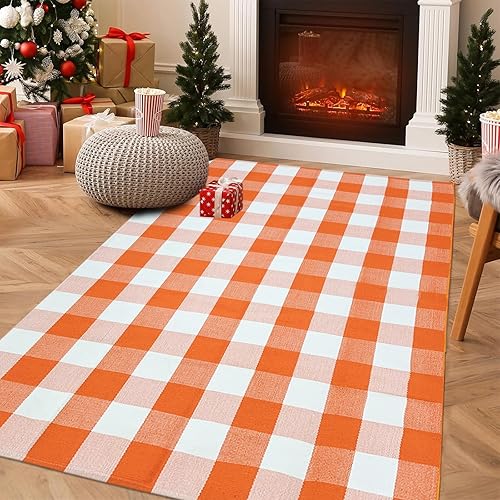 Miniatura 19 de USTIDE Alfombra a Cuadros Buffalo 23.6''x51'' Algodón Negro y Blanco Alfombras a Cuadros Lavable Tejida a Mano Felpudo a Cuadros Retro Estilo Granja