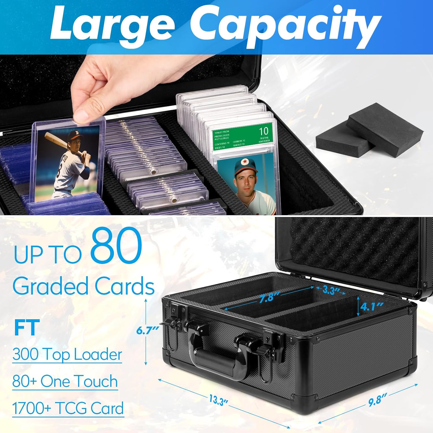 Graded Card Storage Box, Top Loaders Storage Case, Sports Trading Card Box, Cards Slab Case PSA MTG CSG BGS SGC One Touch Magnetic Card Holder, Waterproof Carrying Collector Boxes (Large)