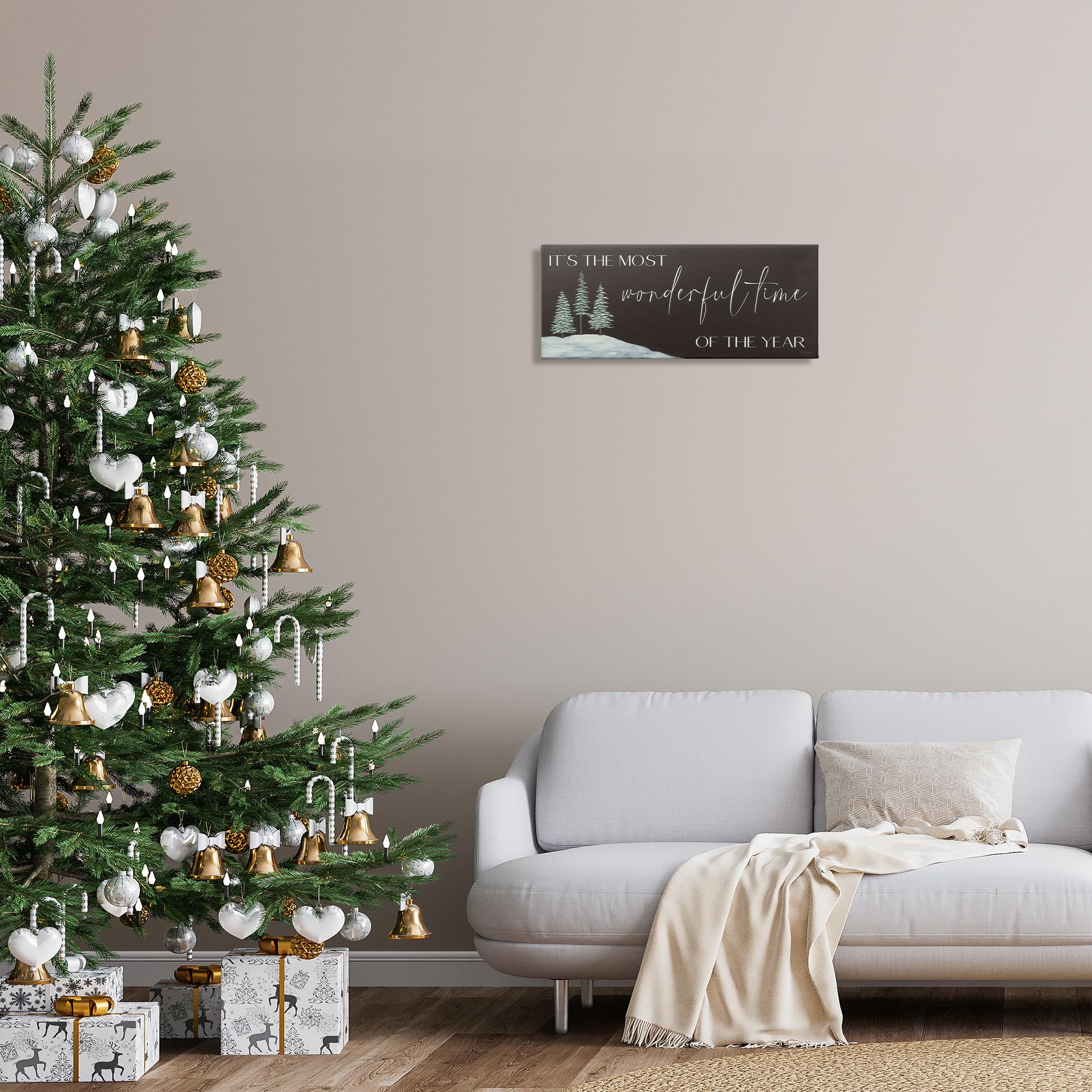 Stupell Industries Most Wonderful Time Holiday Phrase Snowfield Trees, Design by Soulspeak & Sawdust
