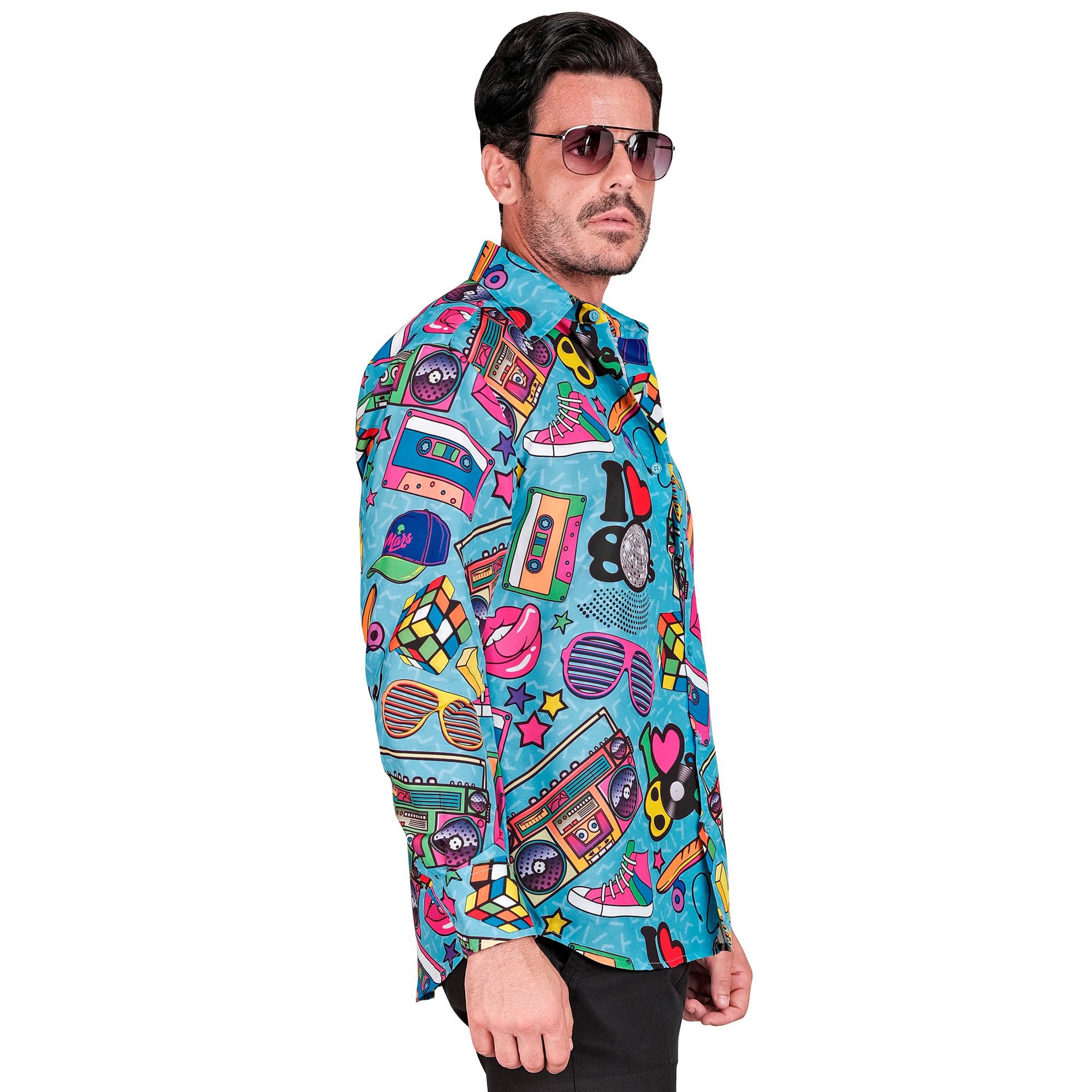 Widmann - Party Fashion Shirt, 80s Outfit, Men's Shirt, Long Sleeve, Showmen, Disco Fever, Multicoloured, L-XL - Image 3