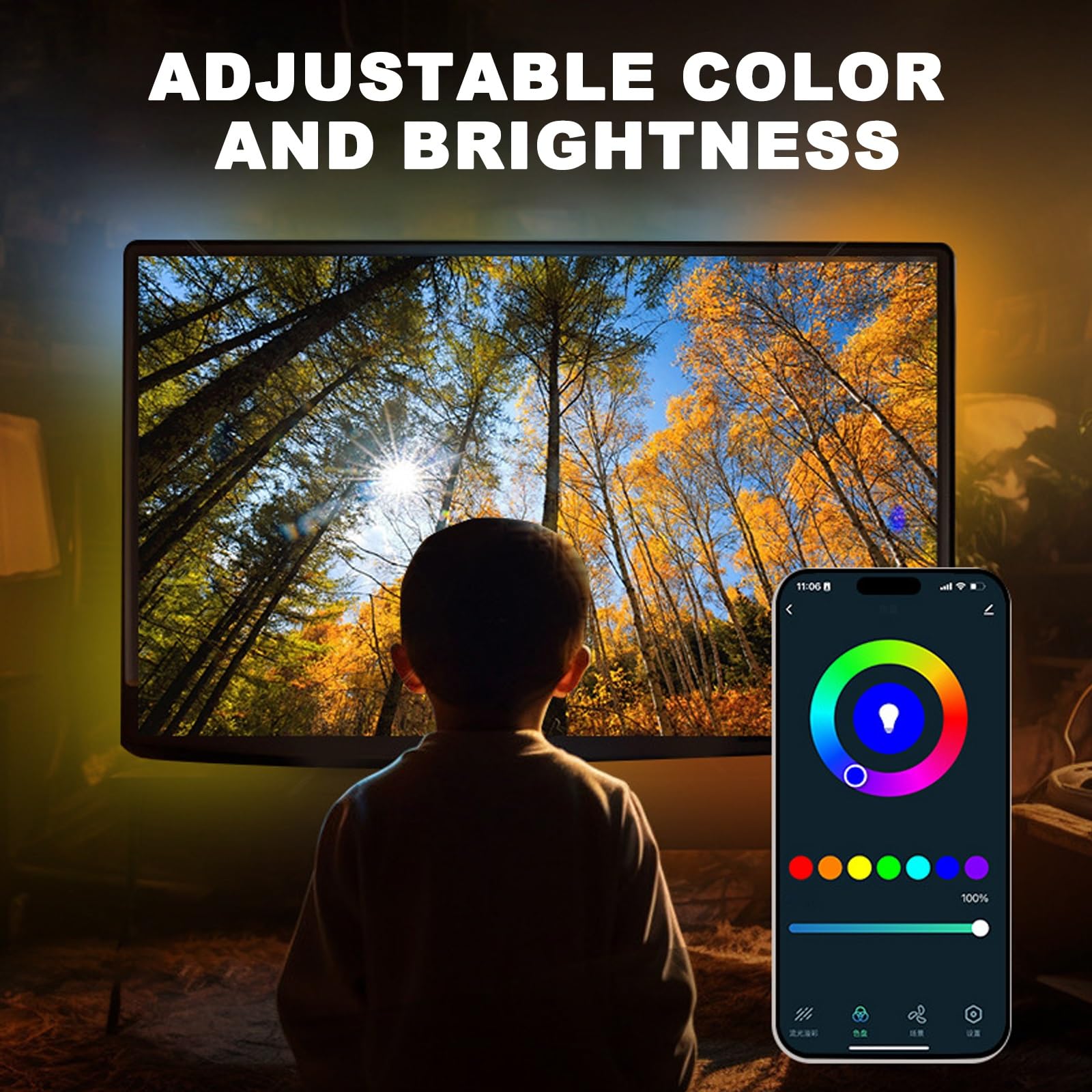 Luci Led Intelligenti Per La TV, Controllo Vocale Striscia Luci Led, Può Essere Lo Stesso Schermo Con La TV, Più Modalità Di Commutazione, Adatto Per Camera Da Letto, Soggiorno, TV Sfondo Muro(75-85IN