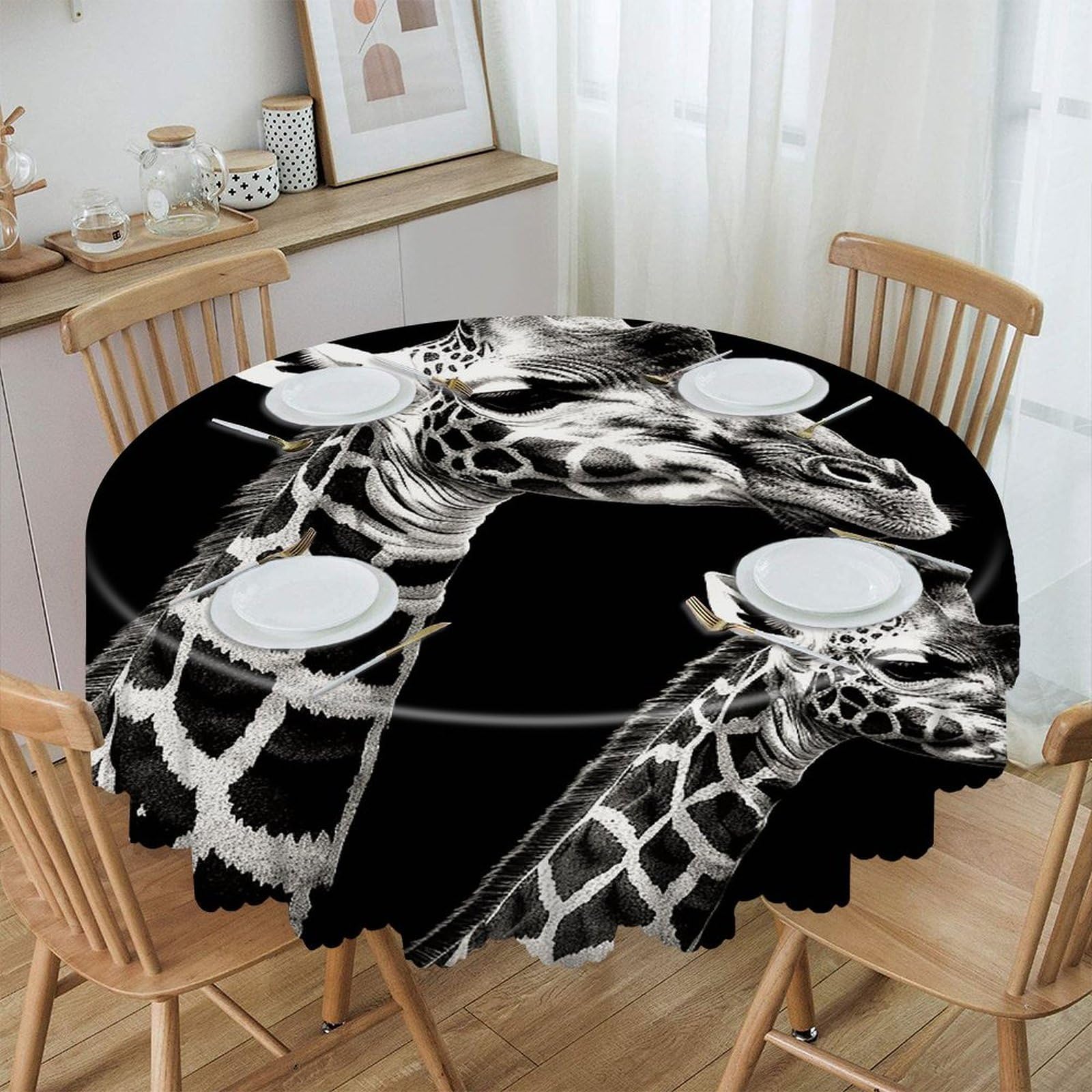 VstaDank Black Giraffe Round Tablecloth Premium Polyester Table Cloth Heavy Duty Washable Fabric Tablecloth Waterproof Holiday Table Cover Decorative Tablecloths for Dining 60"