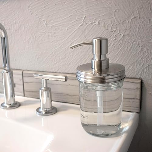 Miniatura 2 de Mason Jar Lifestyle Tapa de bomba de jabón de acero inoxidable satinadocepillado #5  Bomba de jabón de mano superior  dispensador de loción tapas de