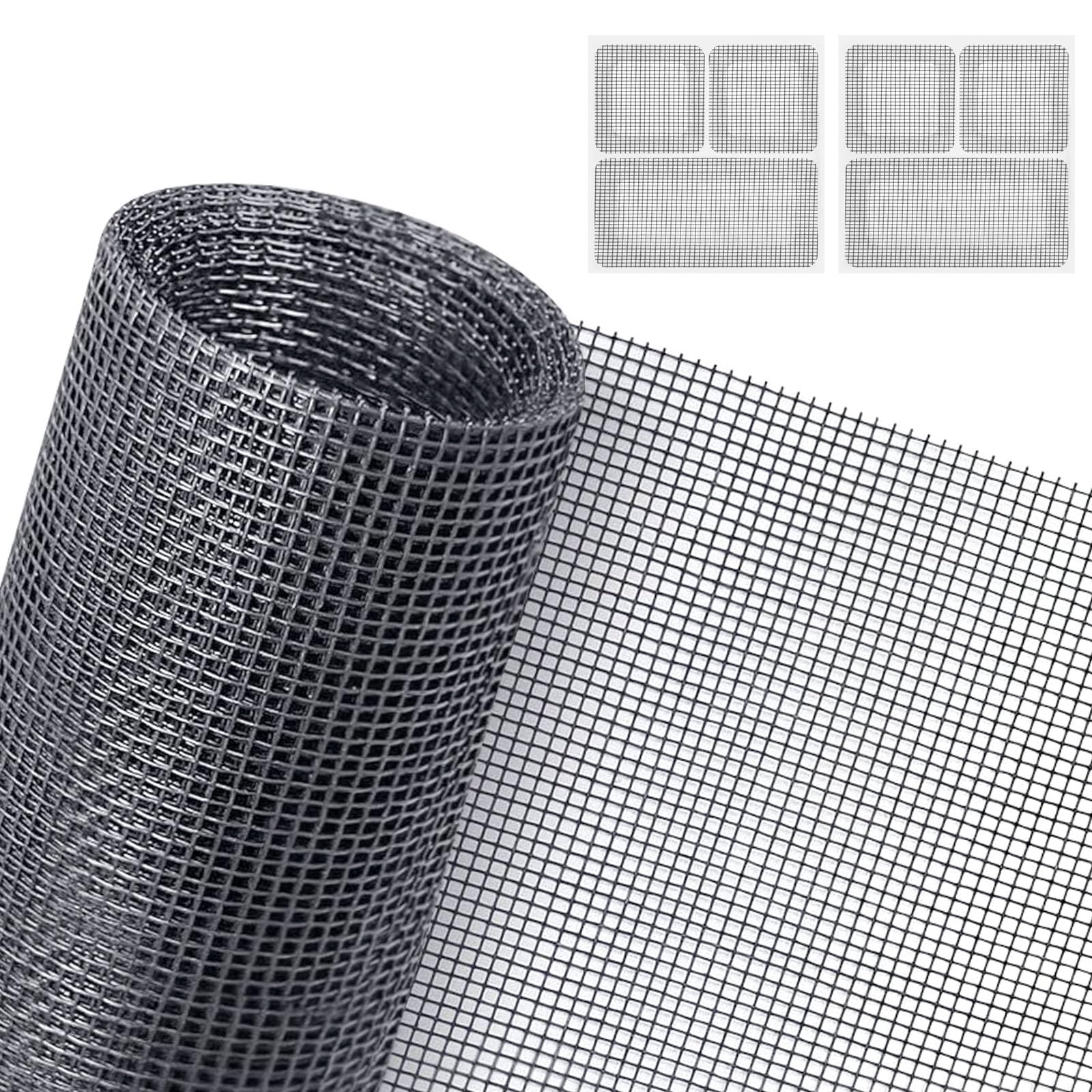 AXFEE Fly Screens for Windows, 150 x 180cm Insect Mesh, Adjustable DIY Fly Screen Mesh with 2 Window Screen Repair Patches, Windows Doors and Patio Screens for Flies, Mosquitoes, Bugs (Gray)
