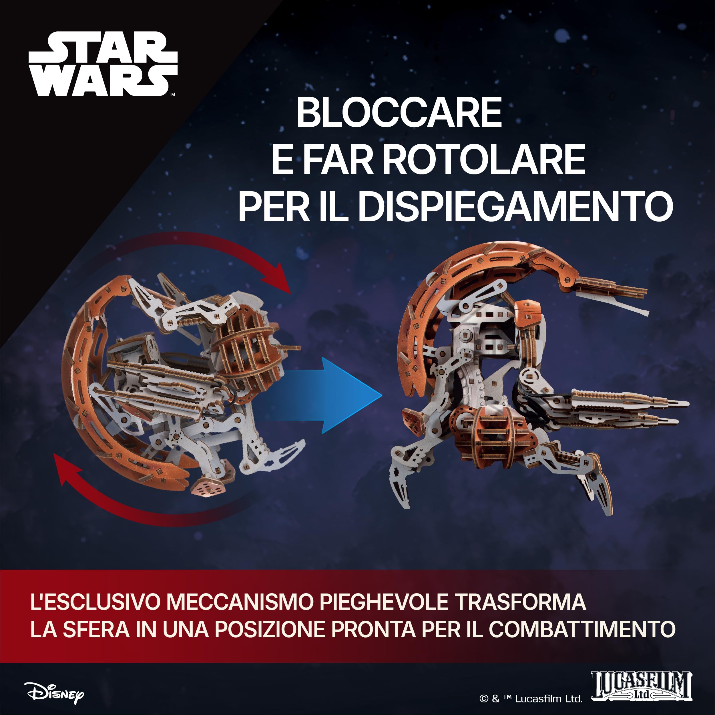 UGEARS Star Wars Droideka - puzzle 3d in legno, modellismo da costruire adulti, modellini auto, rompicapo adulti, puzzle di legno, costruzioni, Puzzle Star Wars Regalo Costruzioni Meccaniche