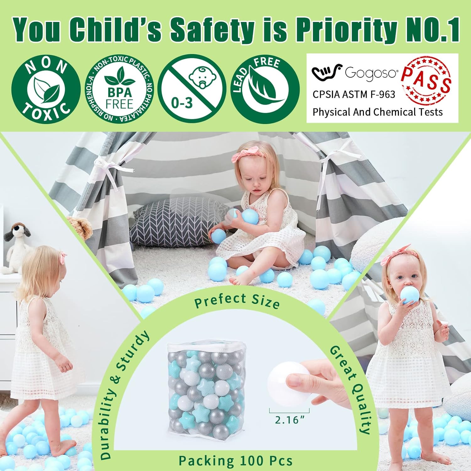 GOGOSO 200pcs Green Star Shape Ball Pit Balls